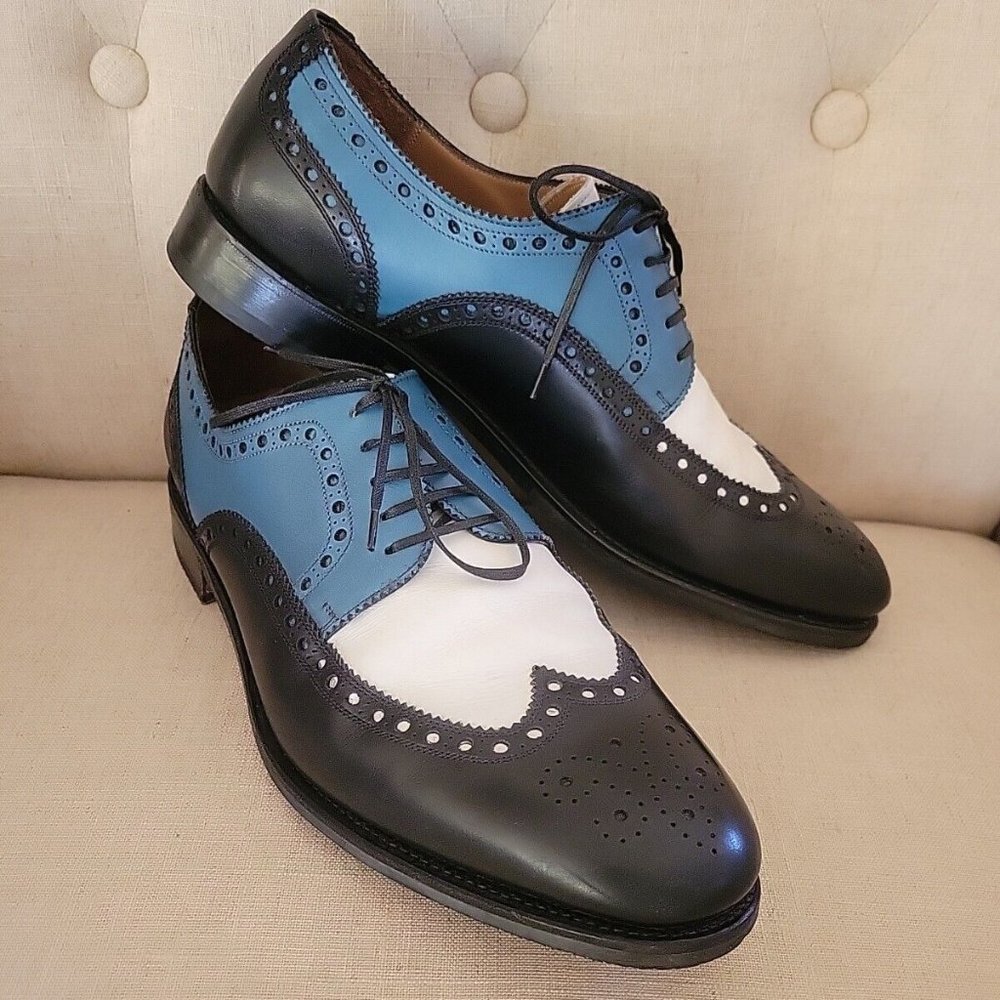 SOLD   SALVATORE FERRAGAMO OXFORDS shoes blue black white tri sz 10.5